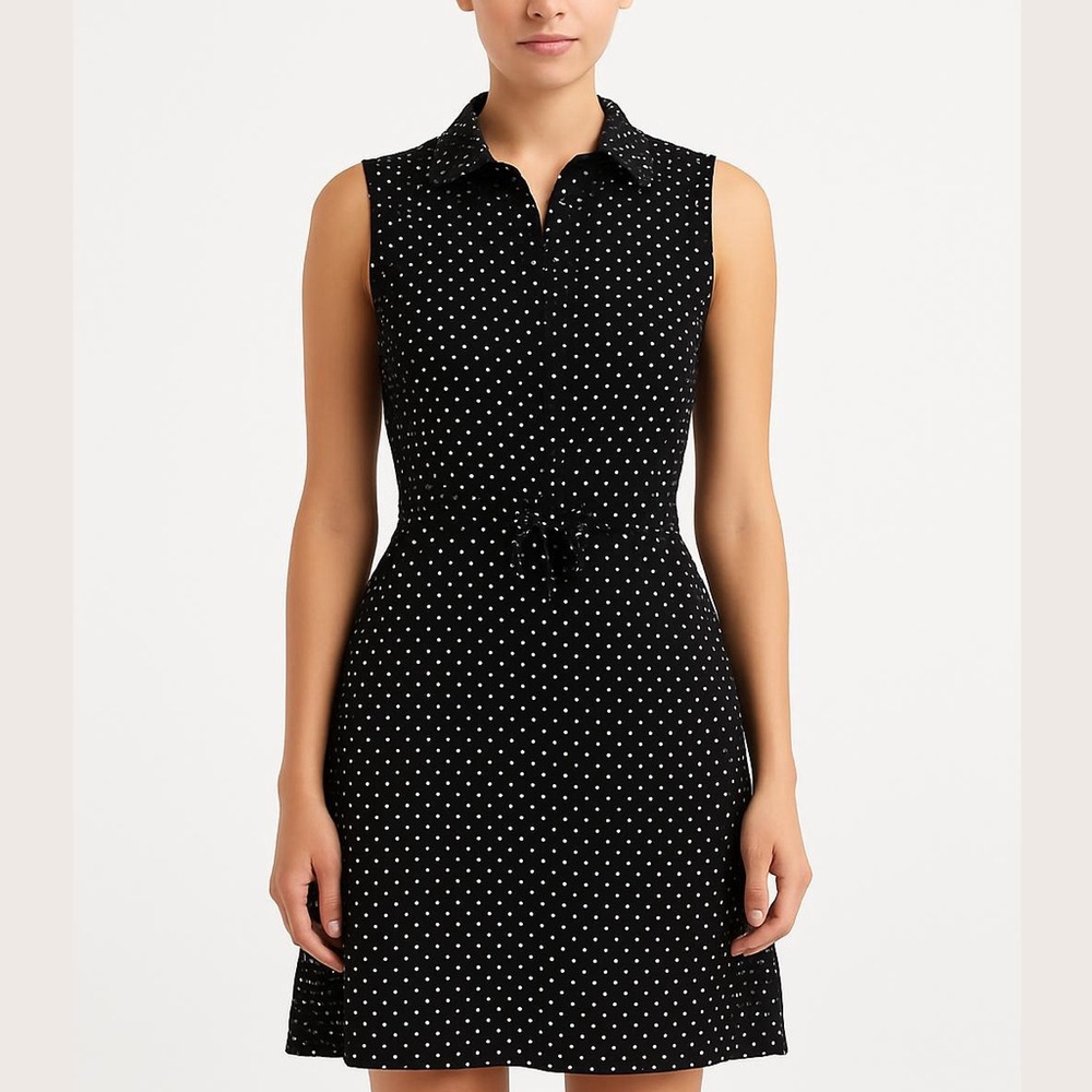 Sleeveless Black Polka Dot Shirt Dress